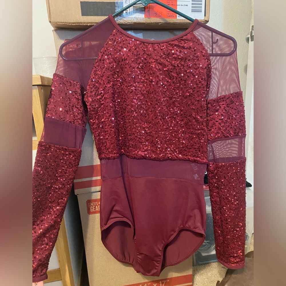 Maroon sequin dance leotard